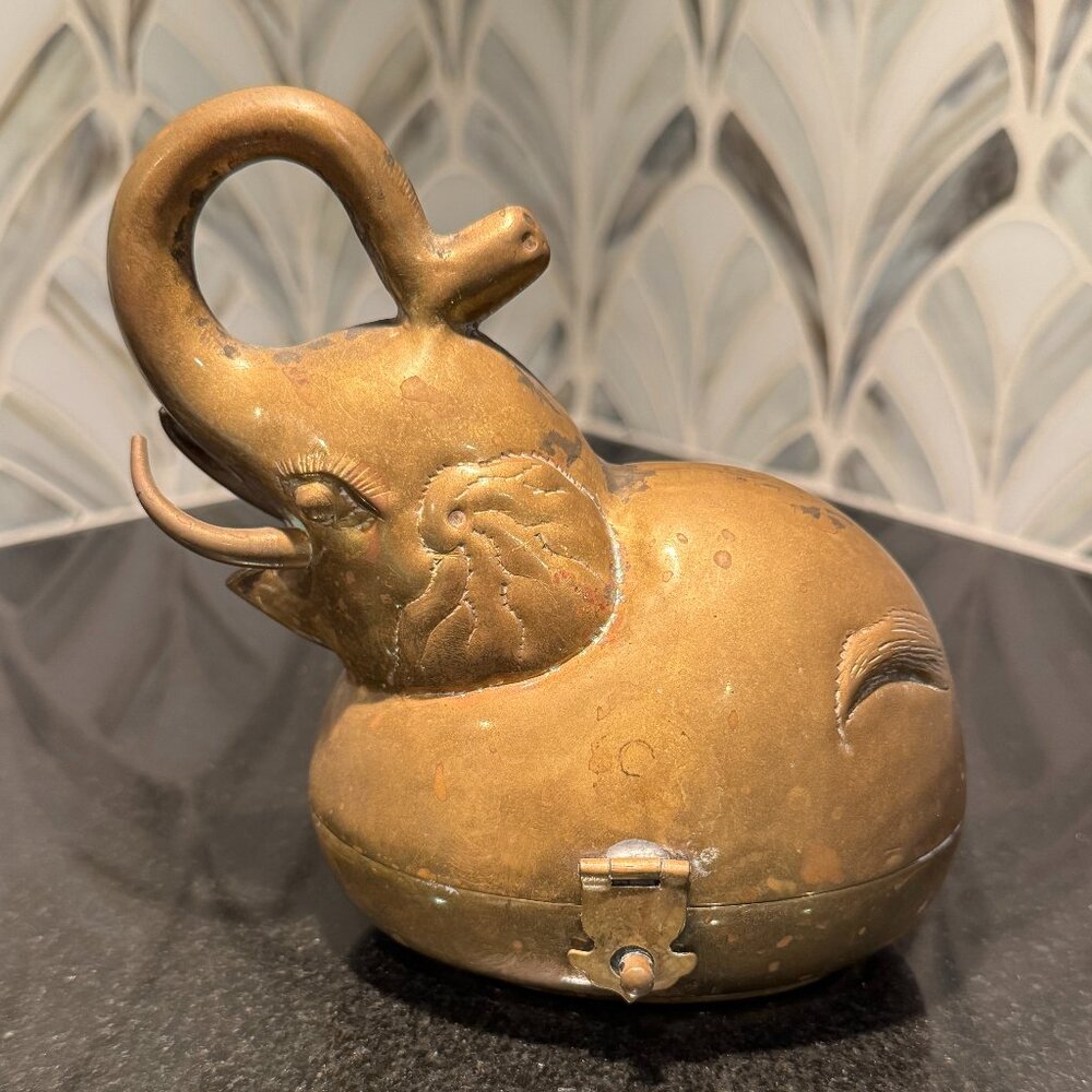 Antique Brass Elephant Trinket Box